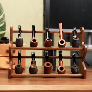 10 Slot Walnut Pipe Stand – Handmade Double-Layer Tobacco Pipe Rack | Solid Wood Display Organizer | Gift for Men, Smokers, Collectors