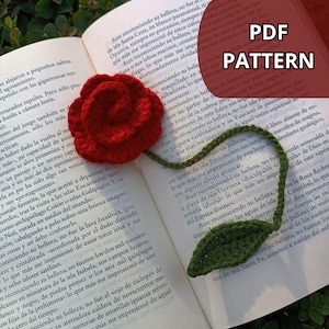 バラのブックマークのかぎ針編みパターンPDF / かぎ針編みのバラのブックマーク / 初心者向け簡単 / 編み物パターン