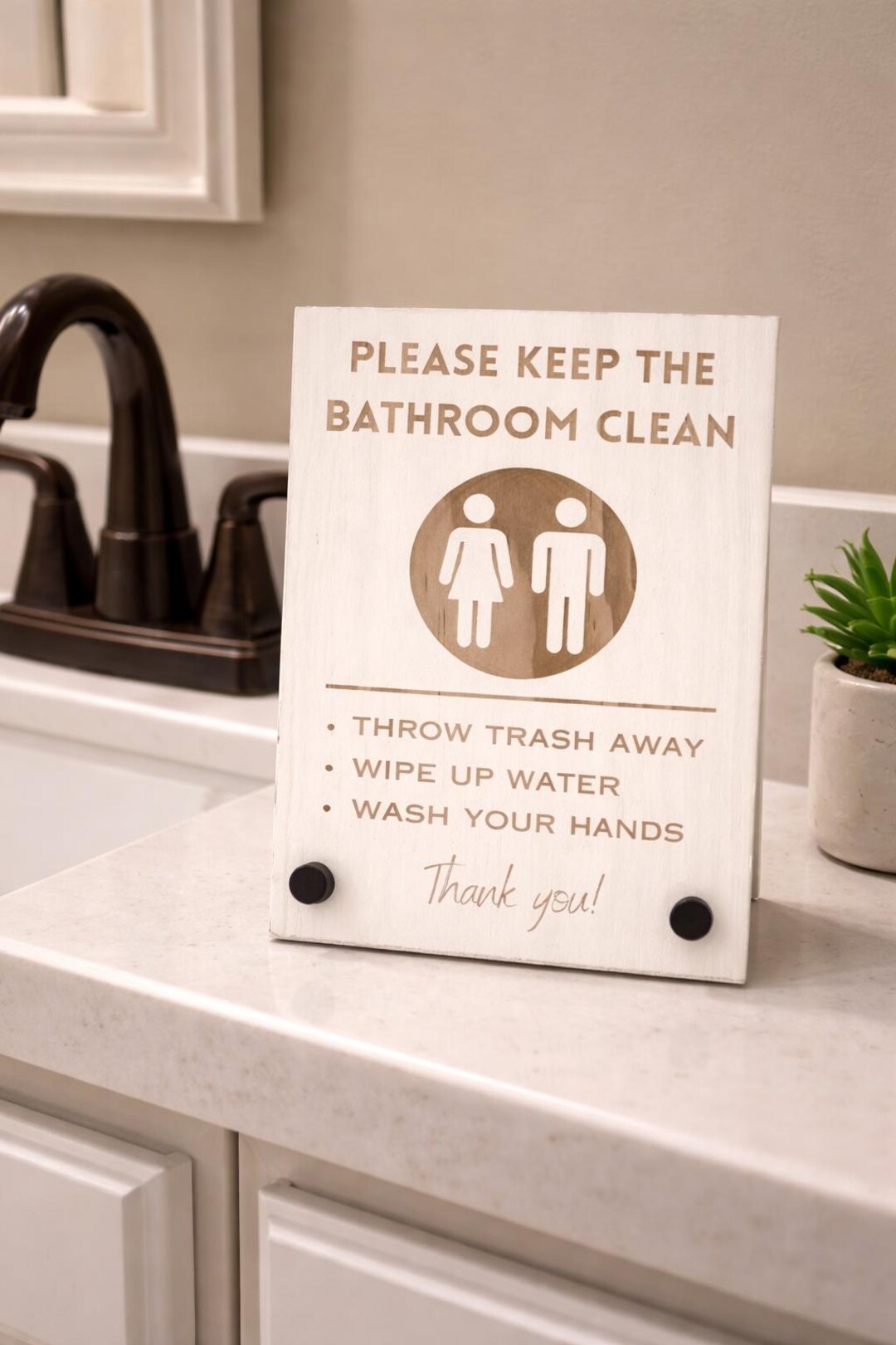Hand Wip Sign Bathroom Rules Wood Sign • Clean up • Wipe Water • Wash Hands • Rustic ...