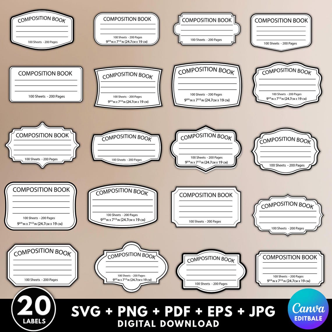 20 Composition Book Label Svg Bundle, Composition Notebook Labels ...