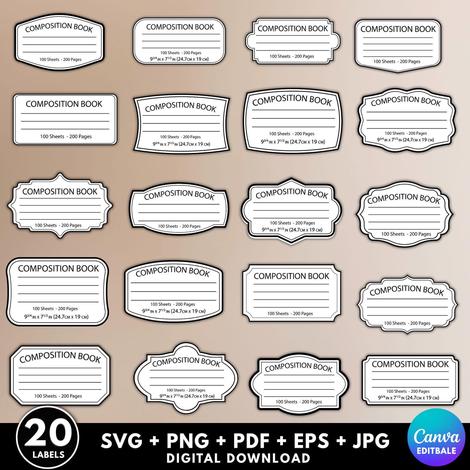 20 Composition Book Label Svg Bundle, Composition Notebook Labels ...