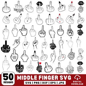 Mega Middle Finger Svg Bundle, Middle Finger Clipart, Middle Finger Cut File For Circut, Skeleton Middle Finger Svg, Finger Sign Svg,Png,Pdf