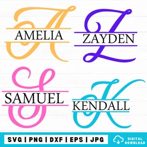 Alfabeto de monograma dividido SVG, DXF, PNG, Alfabeto de marco de monograma dividido, Apellido Svg, Marco de apellido, Letra dividida Svg, 26 SVG individuales