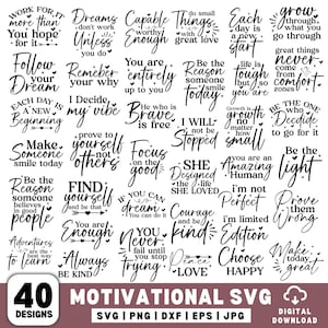 Pakiet motywacyjny Svg, pozytywny cytat Svg, afirmacja Svg, inspirujące cytaty Svg, słodkie powiedzenie Svg, jesteś ważny, zabawne cytaty pliki do cięcia