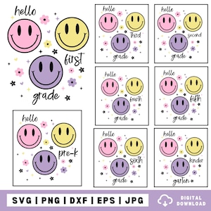 Preppy Back to School SVG PNG Bundle, Hello Pre-k 1st 2nd 3rd Grade Png,Smiley First Day of School Hand Drawn,Back to School png,Teacher Png