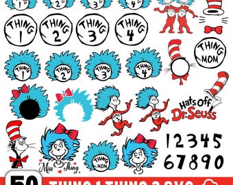 50 Thing 1 Thing 2 Svg Png Bundle, Thing 1 and Thing 2 Cat in the Hat Svg, Thing Mom Svg, Dr Seuss Inspired SVG, Thing clipart, Thing 1 Mom