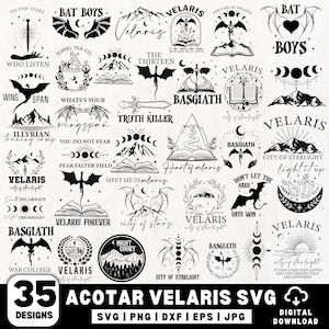 Acotar Velaris svg-bundel, vleermuisjongens svg, vierde vleugel svg, stad van sterrenlichten png, het nachthof svg, fantasie svg, Acotar digitaal png