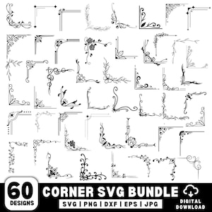 Corner svg bundle, Flower corner svg Bundle, Corner border svg, Decorative elements svg, Wedding border svg, Corner pattern border frame svg