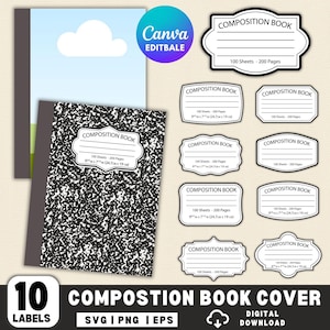 Composition Book Cover Template Bundle ,Composition Book svg, Notebook Labels template, School Notebook Covers, Back to school, Teacher gift