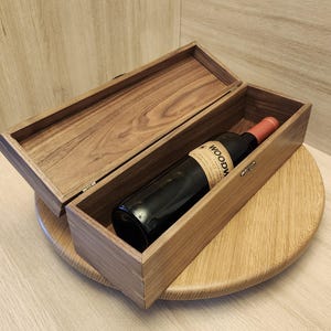 Wooden Gift Box for Wine – Handmade Walnut Bottle Case, Rustic Storage, Birthday or Anniversary Gift, Wood Wine Bottle Presentation Box