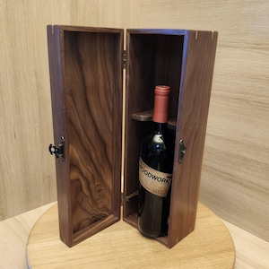 Wooden Wine Gift Box – Solid Wood Wine Bottle Case, Gift for Him, Rustic Birthday or Anniversary Present, Wood Wine Crate Box Present