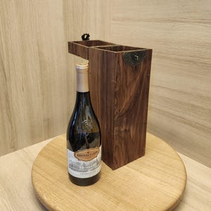 Wooden Wine Bottle Box – Handmade from Walnut, Rustic Wine Case for Him, Anniversary or Birthday Gift, Wine Bottle Storage Container