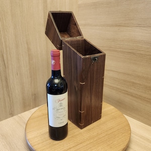 Handcrafted Walnut Wine Box – Solid Wood Wine Bottle Case, Gift for Him, Rustic Birthday or Anniversary Present, Wood Wine Crate Box Present