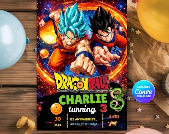 Modello Canva per invito di compleanno a tema Anime Fighter / Festa per bambini con tema Anime Action