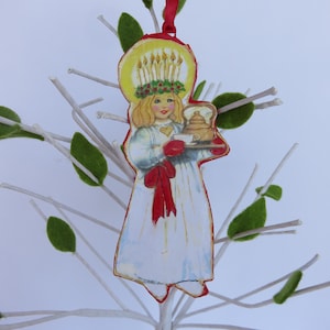 Swedish Santa Lucia, Swedish Celebration  Handmade  Paper-Mache' Ornament