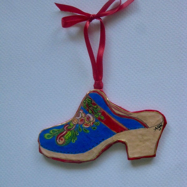 Swedish Wooden Clog= Träsko ornament, Scandinavian Clog , Handcrafted Paper -Mache'