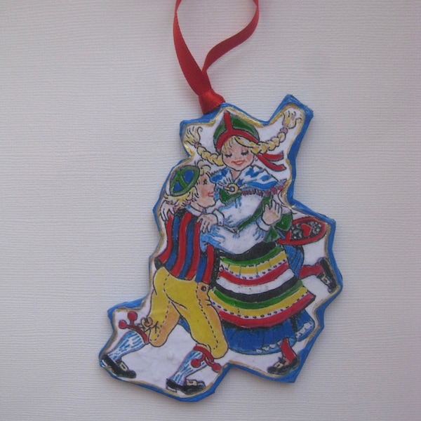 Scandinavian, Swedish , Norwegian  Dancing Couple, Paper-Mache'  ornament.