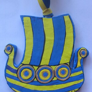 Viking Ship, Swedish , Norwegian and Danish , Handcrafted Paper-Mache'