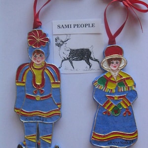 Swedish, Scandinavian Sami People , Handcrafted Papier-Mache&#39; Ornaments  Set of two