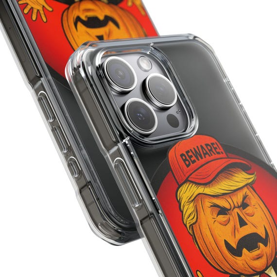 Pumpkinhead Trump Magnetic Clear Smartphone Case, Funny Phone Case, Halloween Gift, Unique Mobile Cover, Trump Party Accessory
