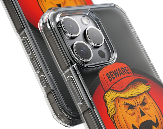 Featured listing image: Pumpkinhead Trump Magnetic Clear Smartphone Case, Funny Phone Case, Halloween Gift, Unique Mobile Cover, Trump Party Accessory