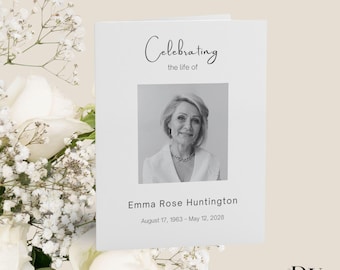 Minimalist Funeral Program Canva Template Simple Funeral Memorial program Order of Service Funeral Service foldable Celebration of life