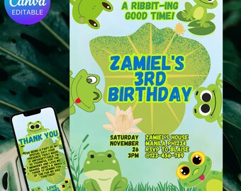 Frog Birthday Invitation: Editable Kids Party Template (Digital Download)