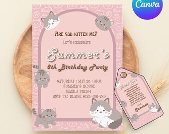 Kitty Cat Birthday Invitation: Editable Pink Template (Digital Download)