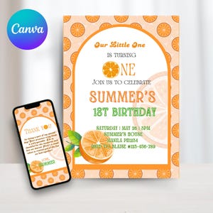 Orange birthday invitation orange theme birthday party editable orange birthday invite digital download orange fruits kids birthday template