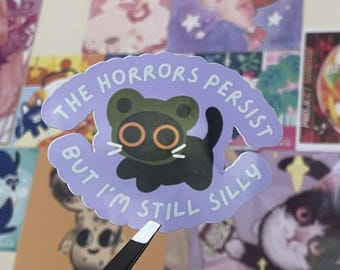 Silly Frog Hat Cat Vinyl Sticker - Black Cat Gift