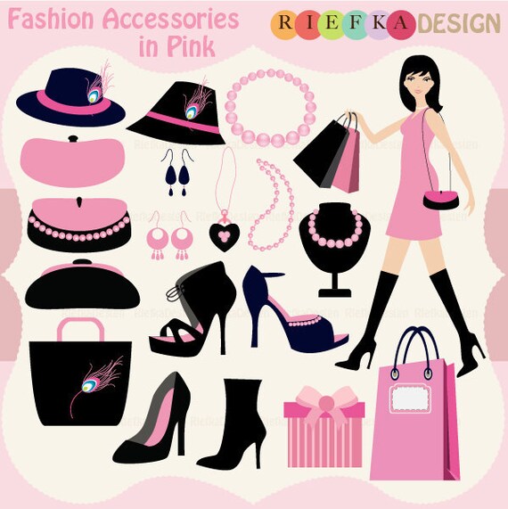 Fashionaccessories in Pink Digital Clipart Set Personal and - Etsy