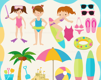 Diversión de Verano niñas conjunto de imágenes prediseñadas