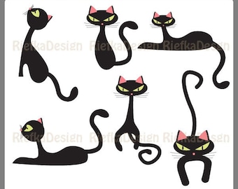 Black Cat Digital Clipart Set - Personal and Commercial Use - Scrapbooking, card design, web design