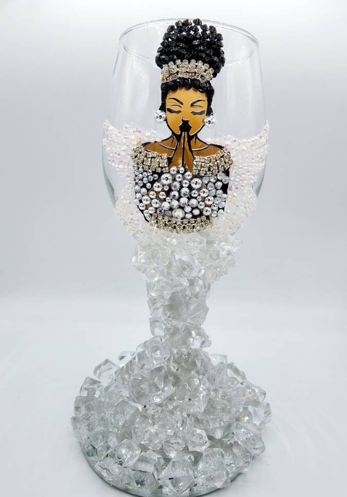 Hand-Painted Angel Wine Glass With Swarovski Crystals