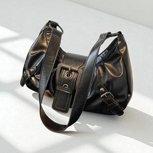 Retro PU Leather Pleated Hobo Bag: Maillard Style Shoulder Purse