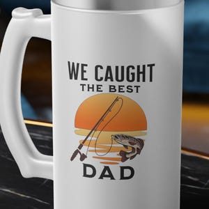 Frosted Glass Beer Mug, Personalized Beer Stein Gift, Fishing Lover, Father&#39;s Day Gift, Beer Lover&#39;s Present, Birthday Gift for Him
