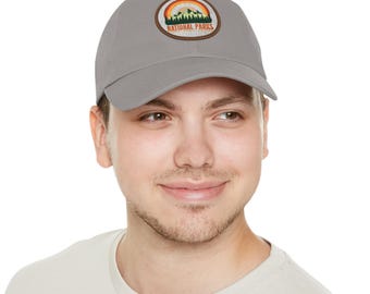 National Parks Hiking Unisex Leather Patch Hat for Him and Her, Parks Lover Gift, Outdoor Adventure Cap, Round Patch Hat, Hiking lover,camp