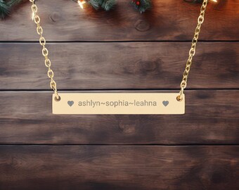 Personalized Engraved Name Bar Necklace, Horizontal Bar Necklace,children's names necklace,inspirational quote necklace,custom name jewelry