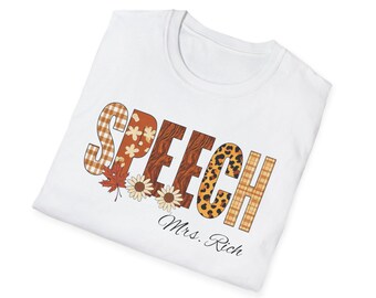 Speech Therapist Fall Vibes Unisex Softstyle T-Shirt, Gift for SLP, Autumn Tee, Back to School Shirt, Cute Language Pathologist Gift, Fall