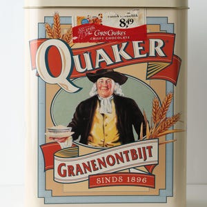 Large Vintage Rectangular Tin Box - Quaker Cereal Breakfast Tin - Kitchen Storage - Retro 90's Dutch Canister for Muesli