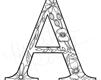 Monogram Coloring Sheet, Letter M with Vintage Florals Coloring Page, Print Your Own