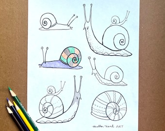 Página para colorear de caracoles, hoja para colorear de amor de caracol, imprime la tuya propia