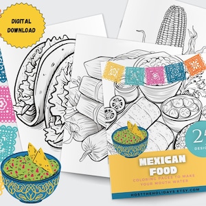 Mexican Food Coloring Pages: 25 Culinary Designs (Digital Download)