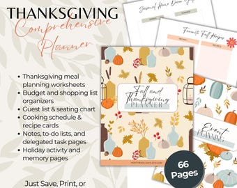 Thanksgiving Planner Printable | 60+ Page Holiday Planning Organizer | Meal, Budget, Shopping & Hosting