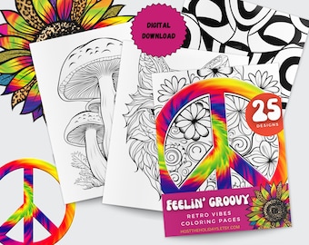 Retro 70s Coloring Pages: 25 Groovy Designs (Digital Download)