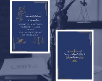 Tarjeta de felicitación: Graduación de abogado con temática legal (Descarga digital, archivos PDF y PNG imprimibles)