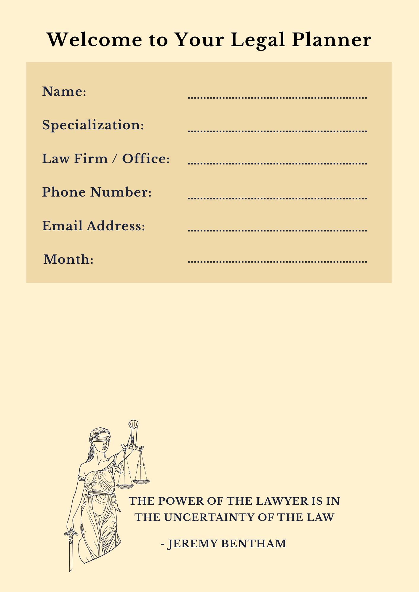 Printable Lawyer Planner PDF – Legal Case Organizer, Monthly & Weekly ...