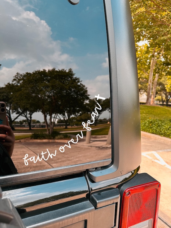 Vinyl Car Decal | Faith Over Fear With Cross | Cute Christian Bumper Sticker | Coffee Mug/Mirror/Tumbler/ Laptop Decal | Customizable Colors