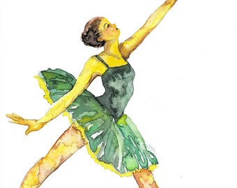 Une danseuse de ballet en tutu vert à l'aquarelle