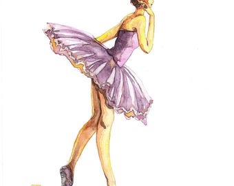 Une danseuse de ballet rose et violette, une ballerine à l'aquarelle